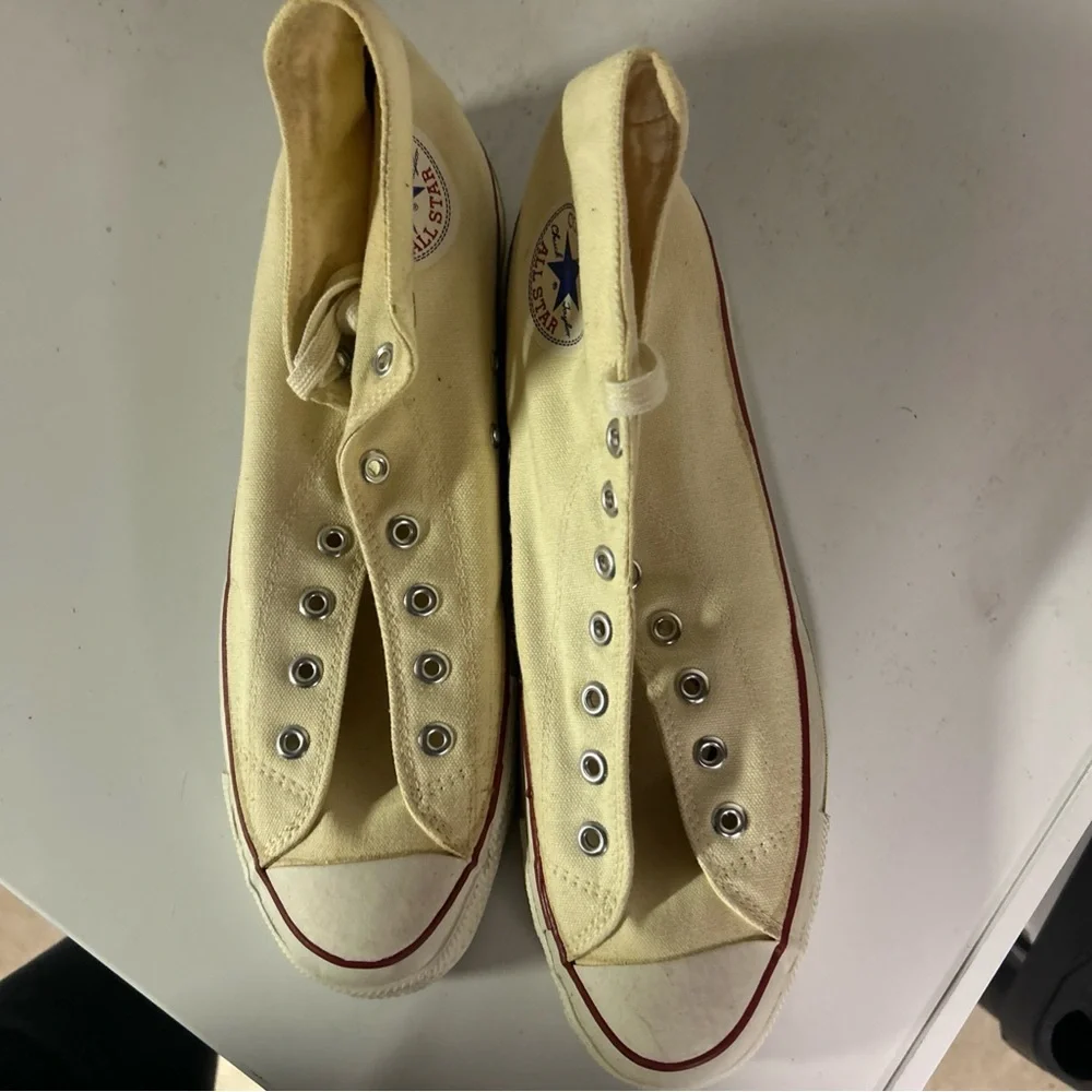Converse Cream High-Top Sneakers with Red & Blue Stripe - Picture 4 of 6